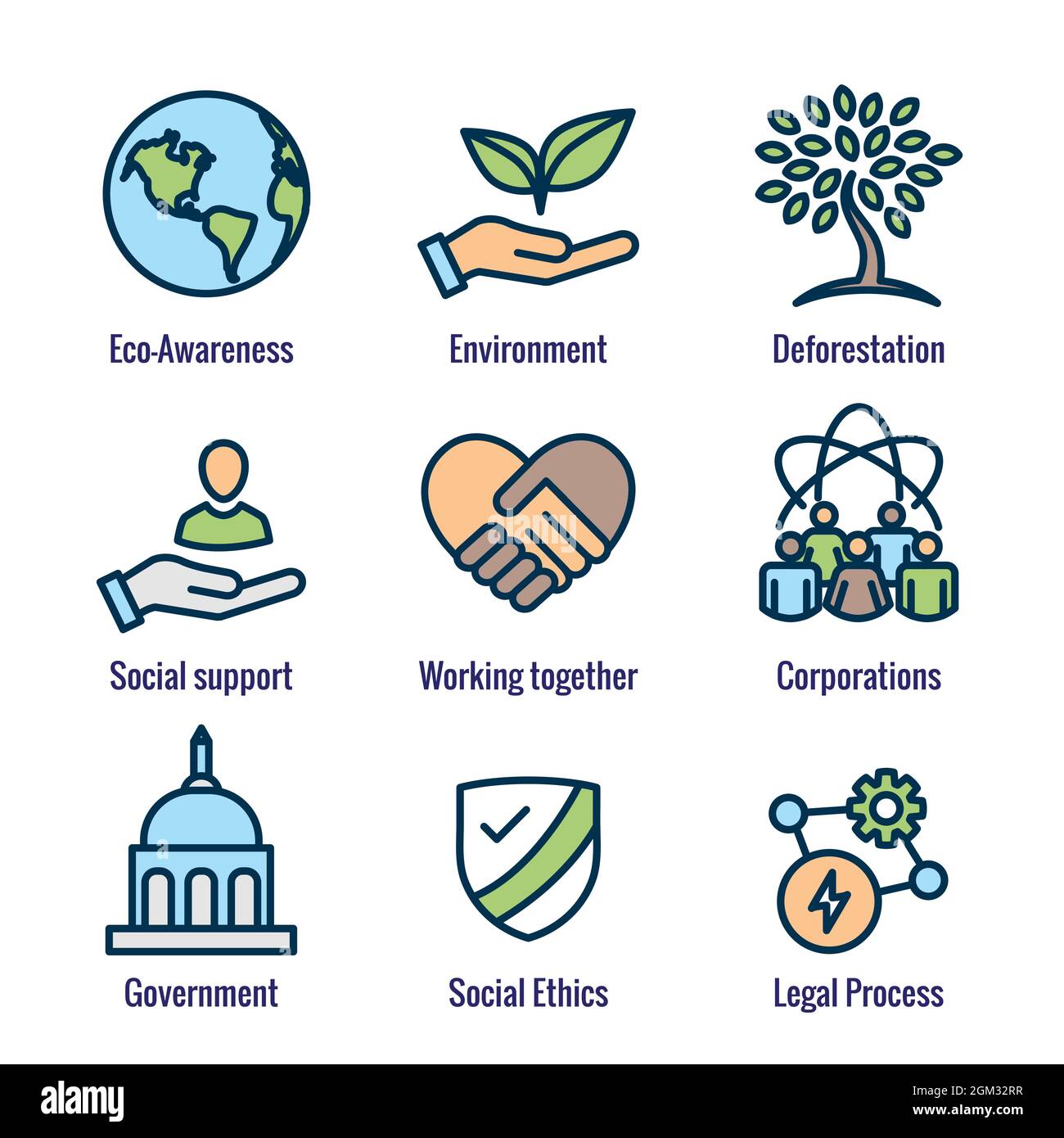 Medio Ambiente o Gobierno Ambiental y Social con Icono de Gobernanza  establecido para ESG Imagen Vector de stock - Alamy
