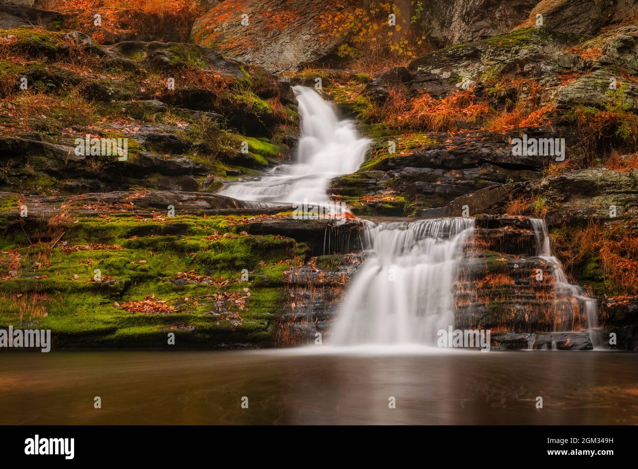 George W.Childs Park Falls - Cataratas rodeadas por los espléndidos colores cálidos de la temporada de otoño. Es parte de Delaware Water Gap (DWG) y. Foto de stock