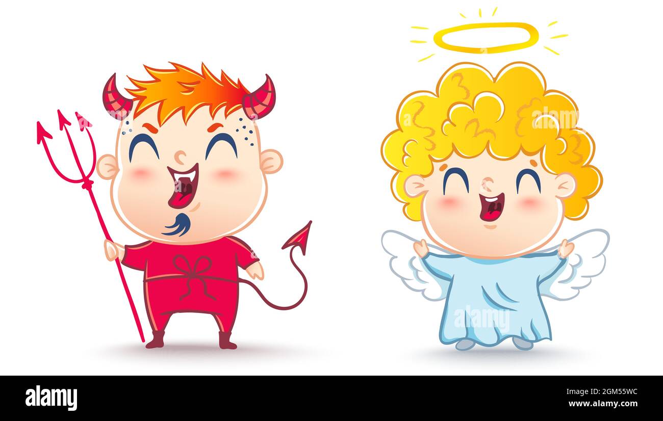 Ángel y diablo. Bueno y malo. Los niños están vestidos con ángel y diablo  Imagen Vector de stock - Alamy