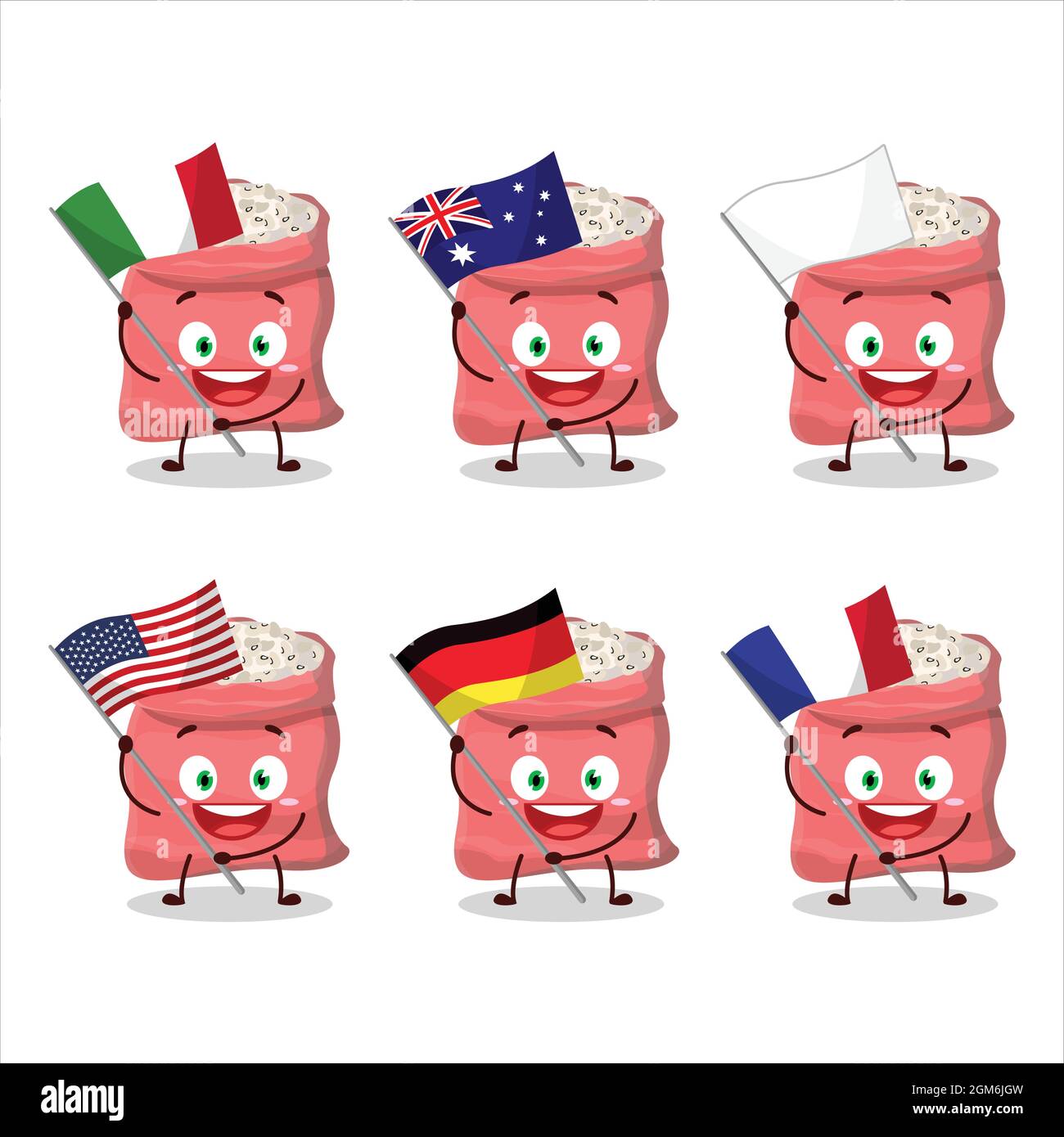 El personaje de dibujos animados de guisantes de ojos negros trae las  banderas de varios países. Ilustración vectorial Imagen Vector de stock -  Alamy