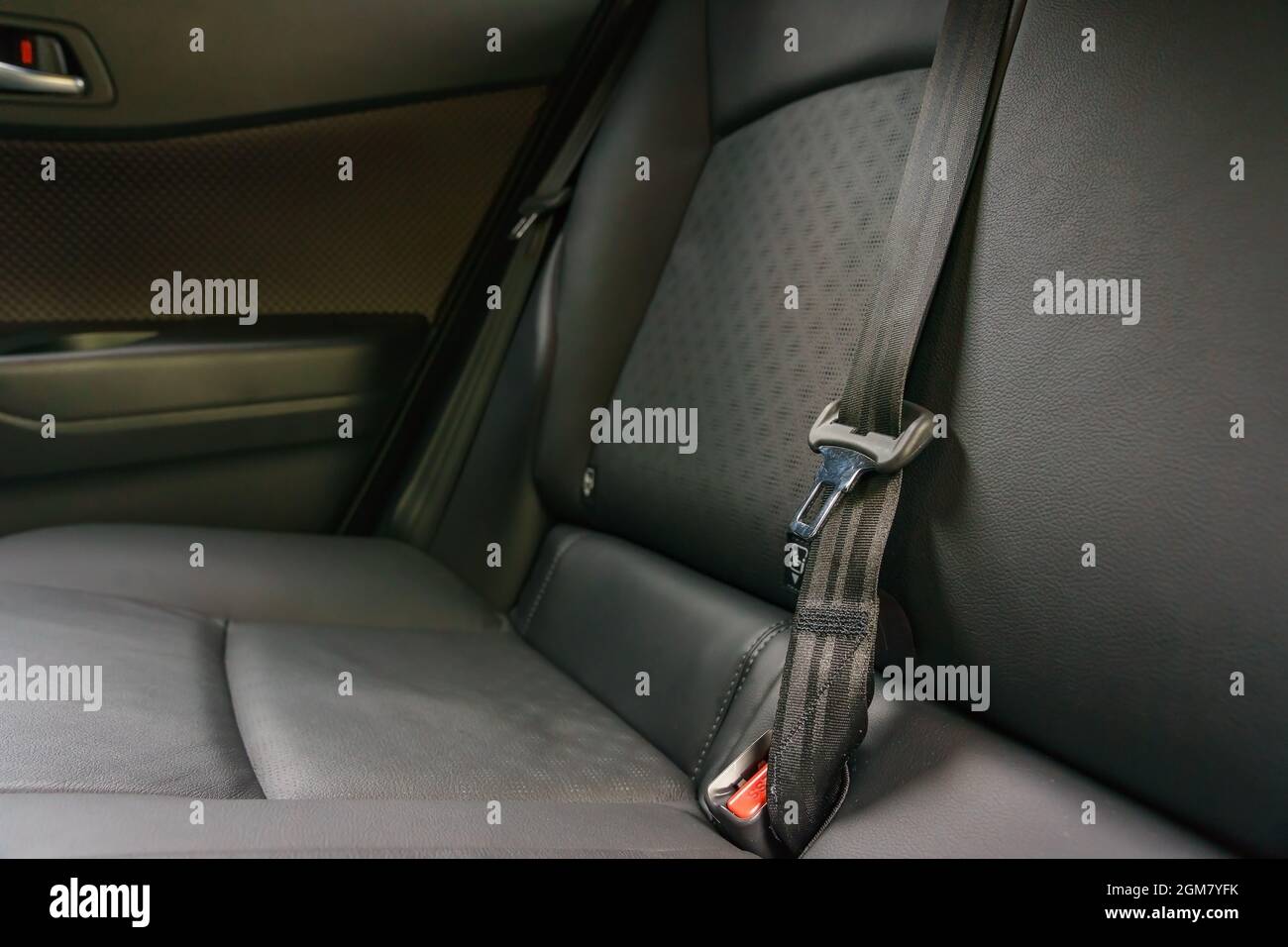 Interior coche moderno: Asientos traseros con cinturones seguridad (DOF superficial: Enfoque selectivo; imagen en tonos de Fotografía de stock - Alamy