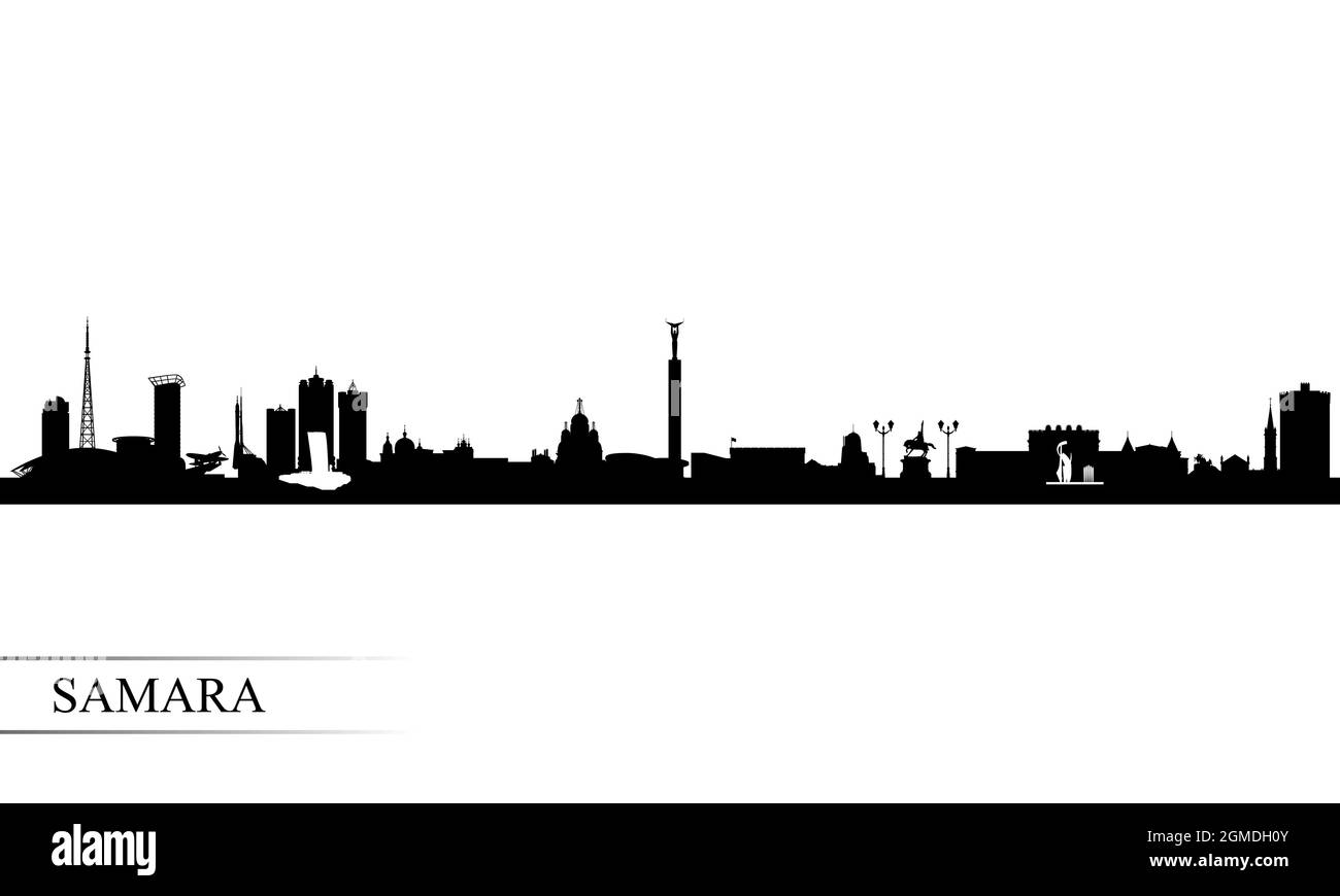 Silueta de fondo del horizonte de la ciudad de Samara, ilustración vectorial Foto de stock