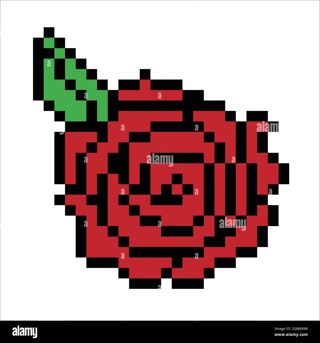 Rose flower Pixel Art aislado sobre fondo blanco. Bit Icon Ilustración