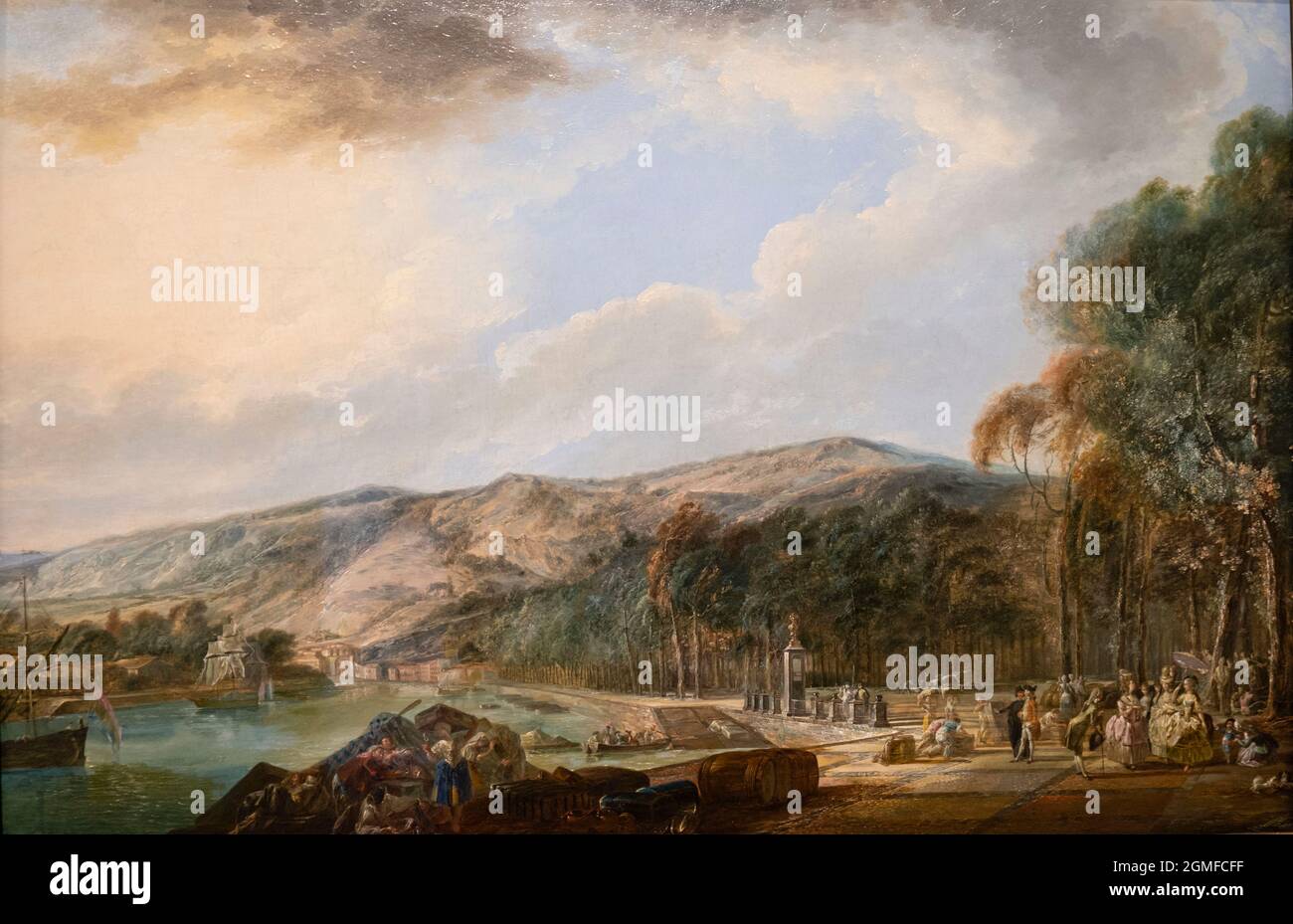 Vista del banco de arena de Bilbao, Luis Paret y Alcázar. 1784, óleo sobre panel, Museo de Bellas Artes, Bilbao, España. Foto de stock