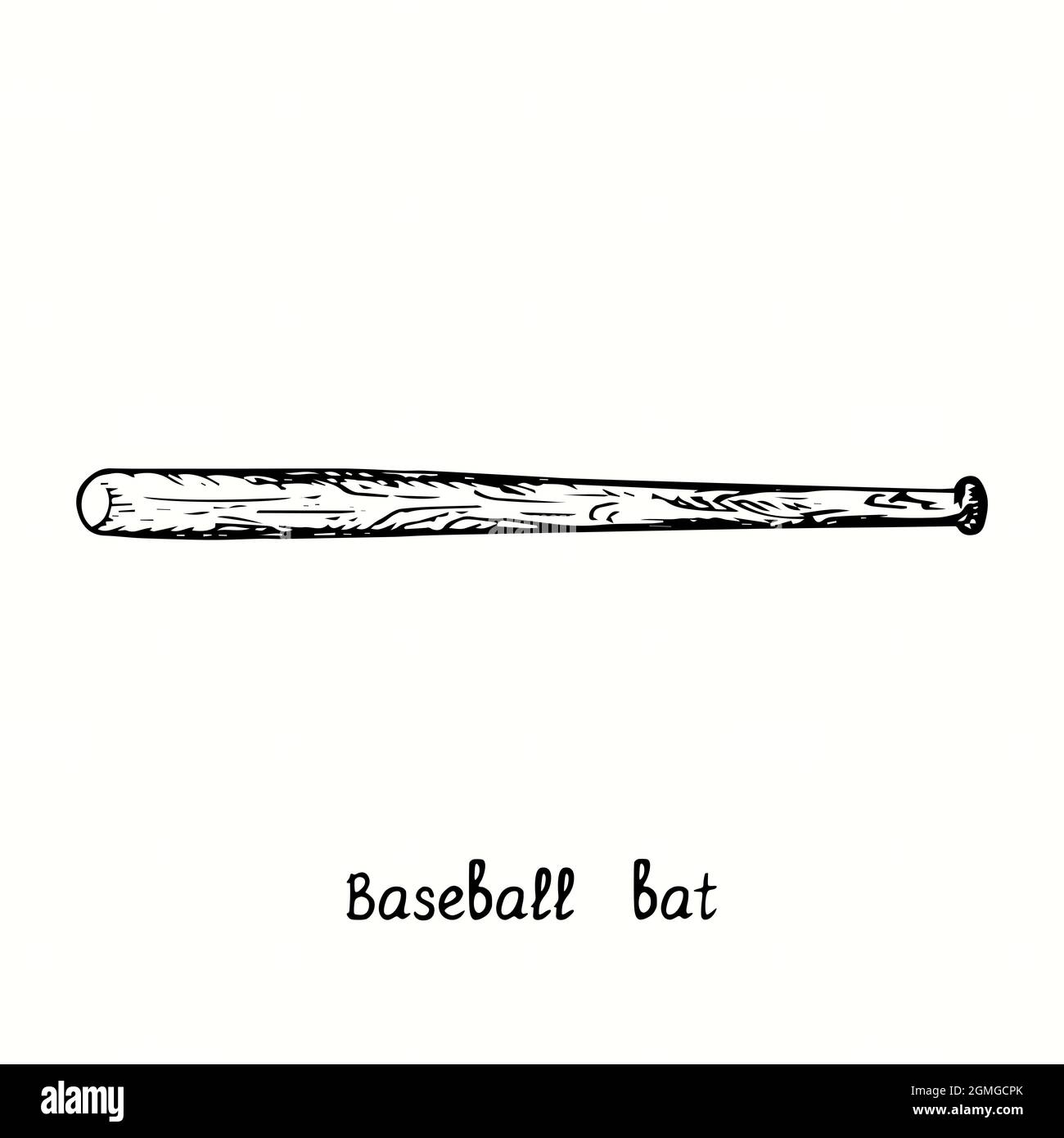 Bate de béisbol. Dibujo de fideos en blanco y negro con tinta en estilo