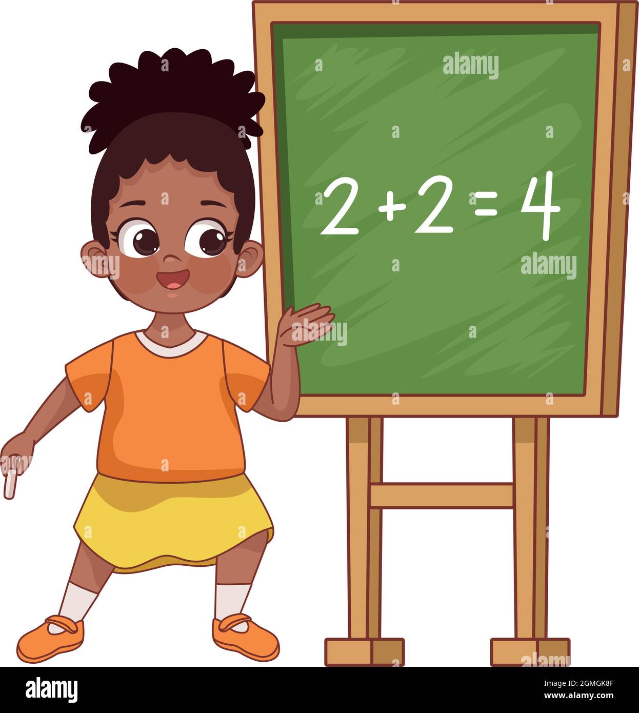 afro niña estudiando matemáticas Ilustración del Vector