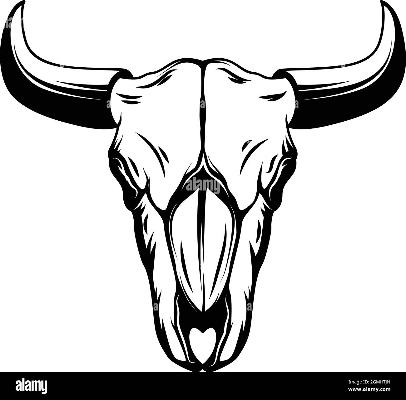 Ilustración del cráneo de búfalo en estilo monocromo. Tema salvaje