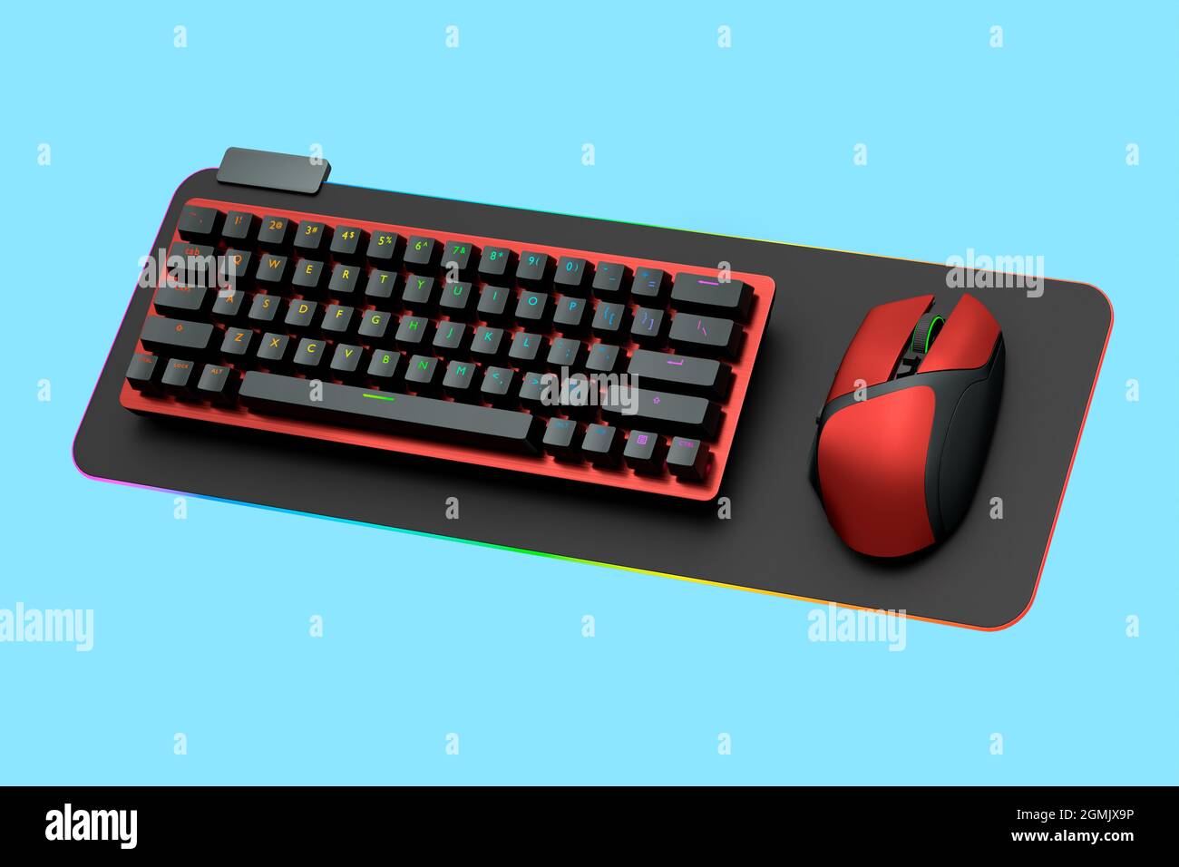 Teclado de ordenador y ratón rojo sobre almohadilla profesional aislado  sobre fondo azul. 3D Representación del concepto de espacio de trabajo de  streaming y gamer Fotografía de stock - Alamy