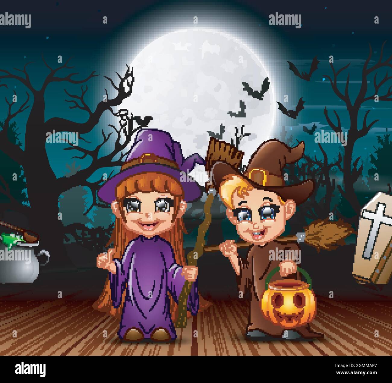 Celebración de brujas de pareja de Halloween día en la noche Imagen Vector  de stock - Alamy