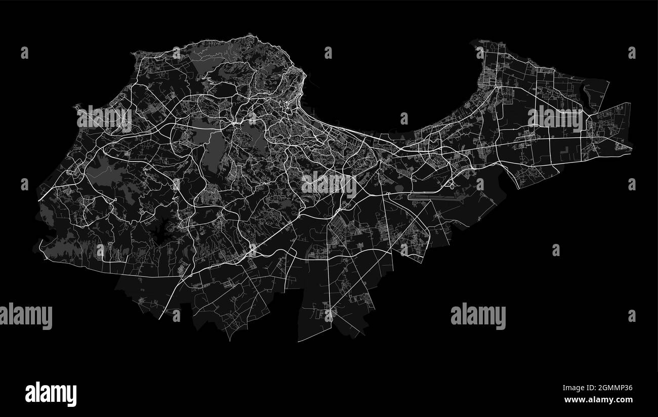 Mapa de Argel. Mapa vectorial detallado de la zona administrativa de la ciudad de Argel. Vista de aria metropolitana con póster de paisaje urbano. Tierra negra con calles blancas, carreteras y Ilustración del Vector