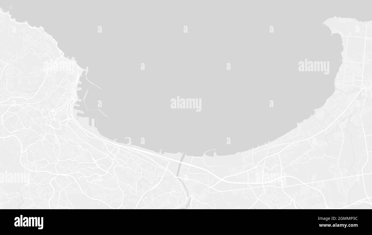 Blanco y gris claro Argel Mapa de fondo vectorial del área de la ciudad, calles e ilustración cartográfica del agua. Proporción de pantalla panorámica, diseño plano digital s Ilustración del Vector