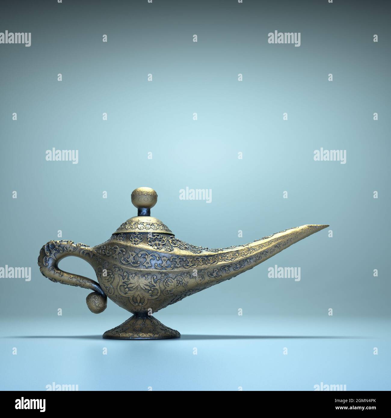 Lámpara de deseos sobre fondo azul . Esta es una ilustración de  representación de 3D Fotografía de stock - Alamy