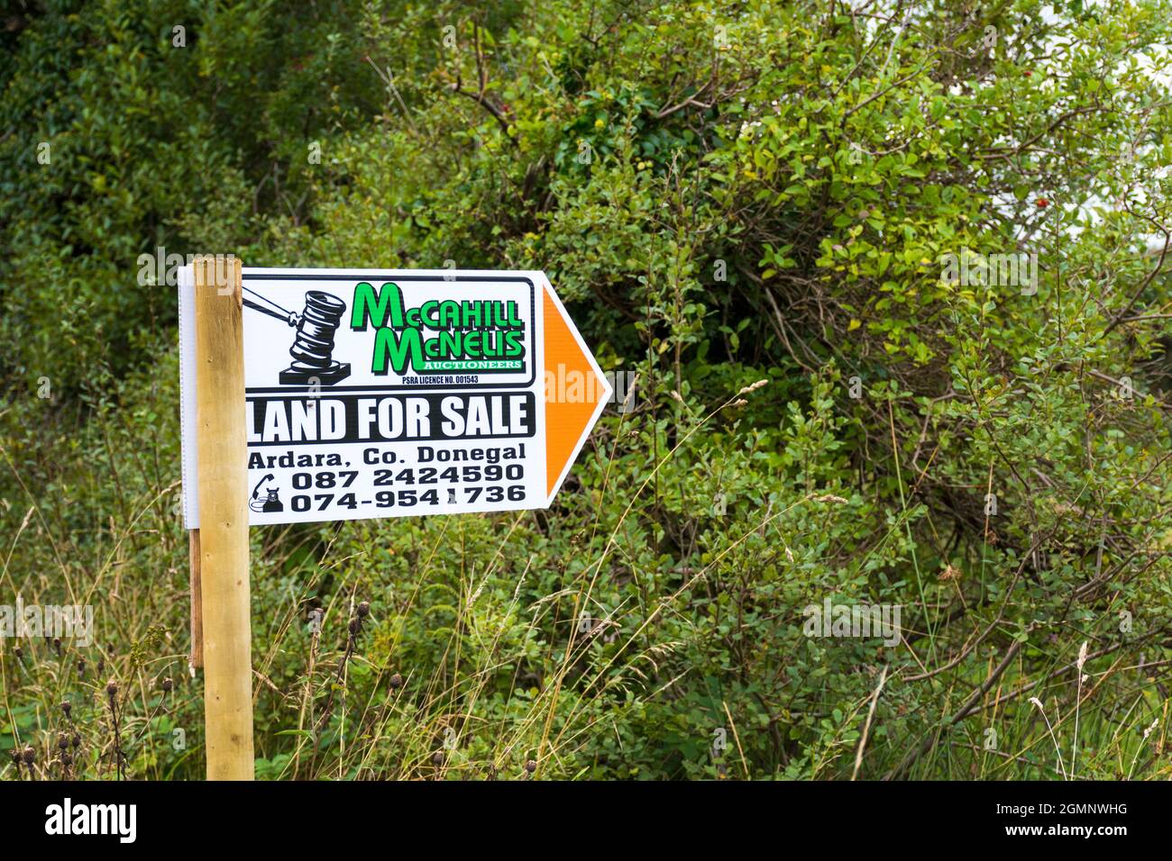 Cartel, letrero, señalización, tierra para la venta. Ardara, Condado de Donegal, Irlanda Foto de stock