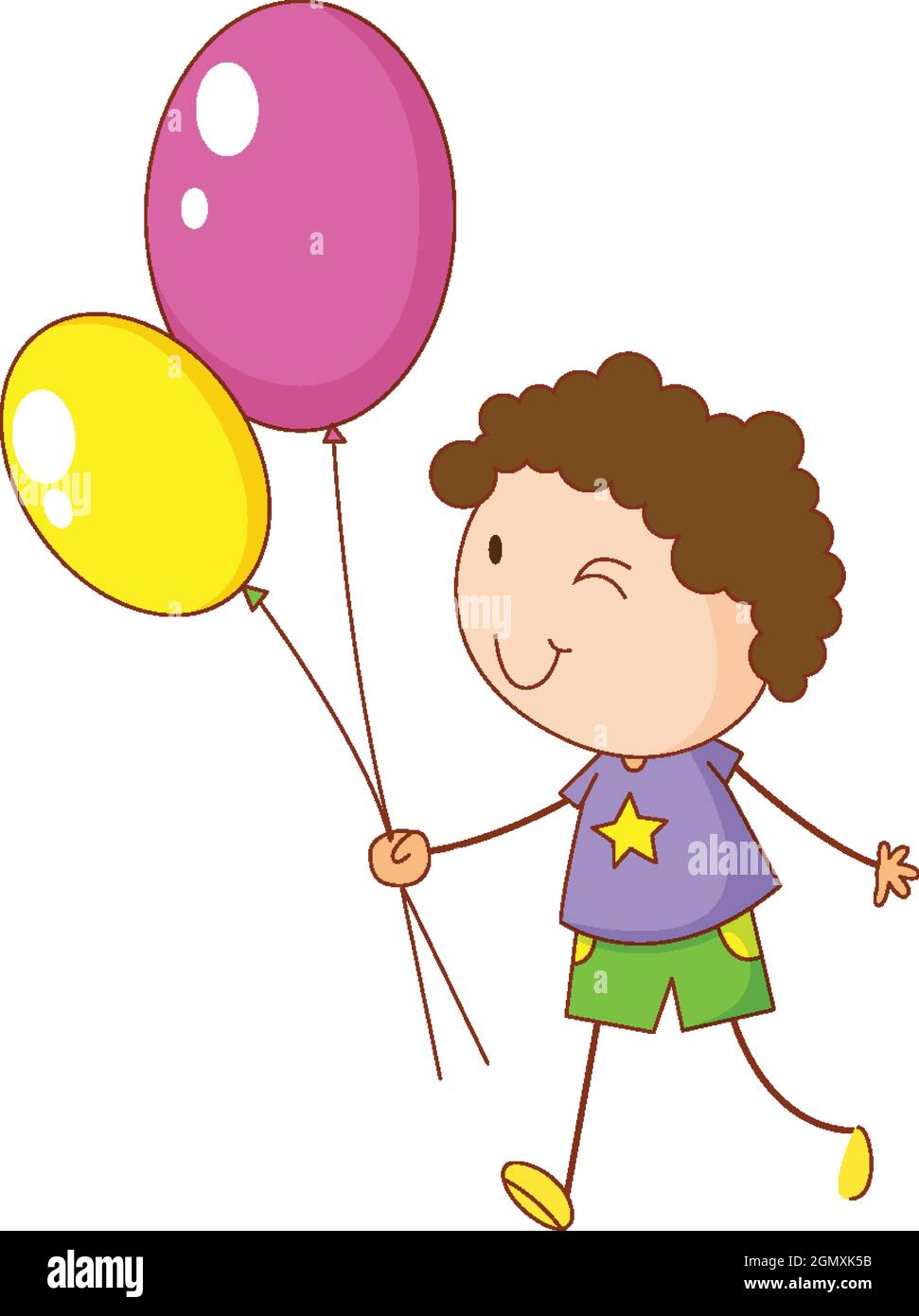 Un niño de fideos con globos de dibujos animados carácter aislado  ilustración Imagen Vector de stock - Alamy