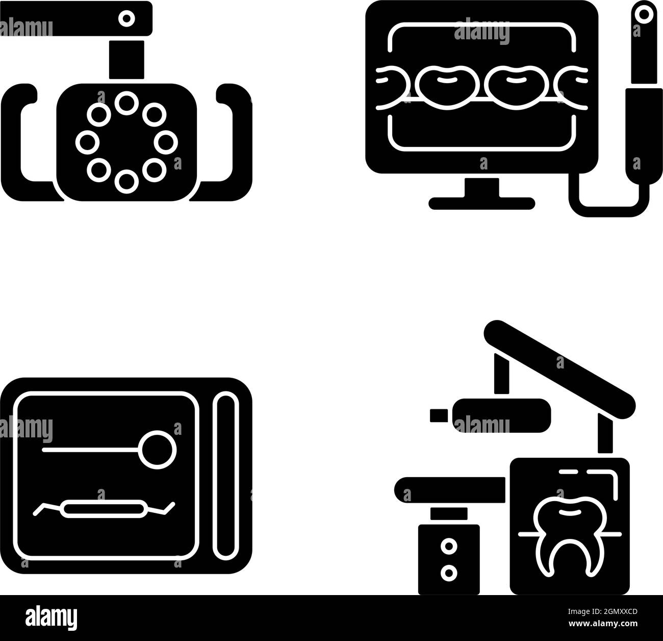 Dispositivos Dentales Iconos De Glifos Negros Establecidos En El Espacio En Blanco Imagen Vector