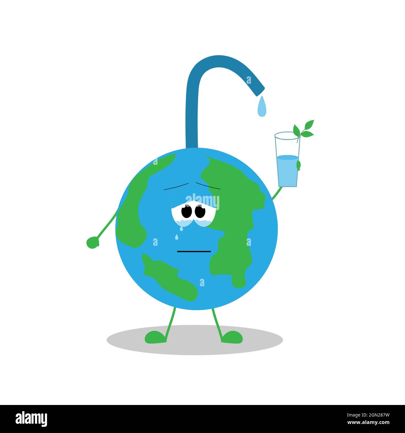 El planeta está llorando por la falta de agua potable. Ahorre agua y  reduzca la pérdida de agua. Diseño de un logotipo, un distintivo o un  folleto. Vector en aislado b Imagen