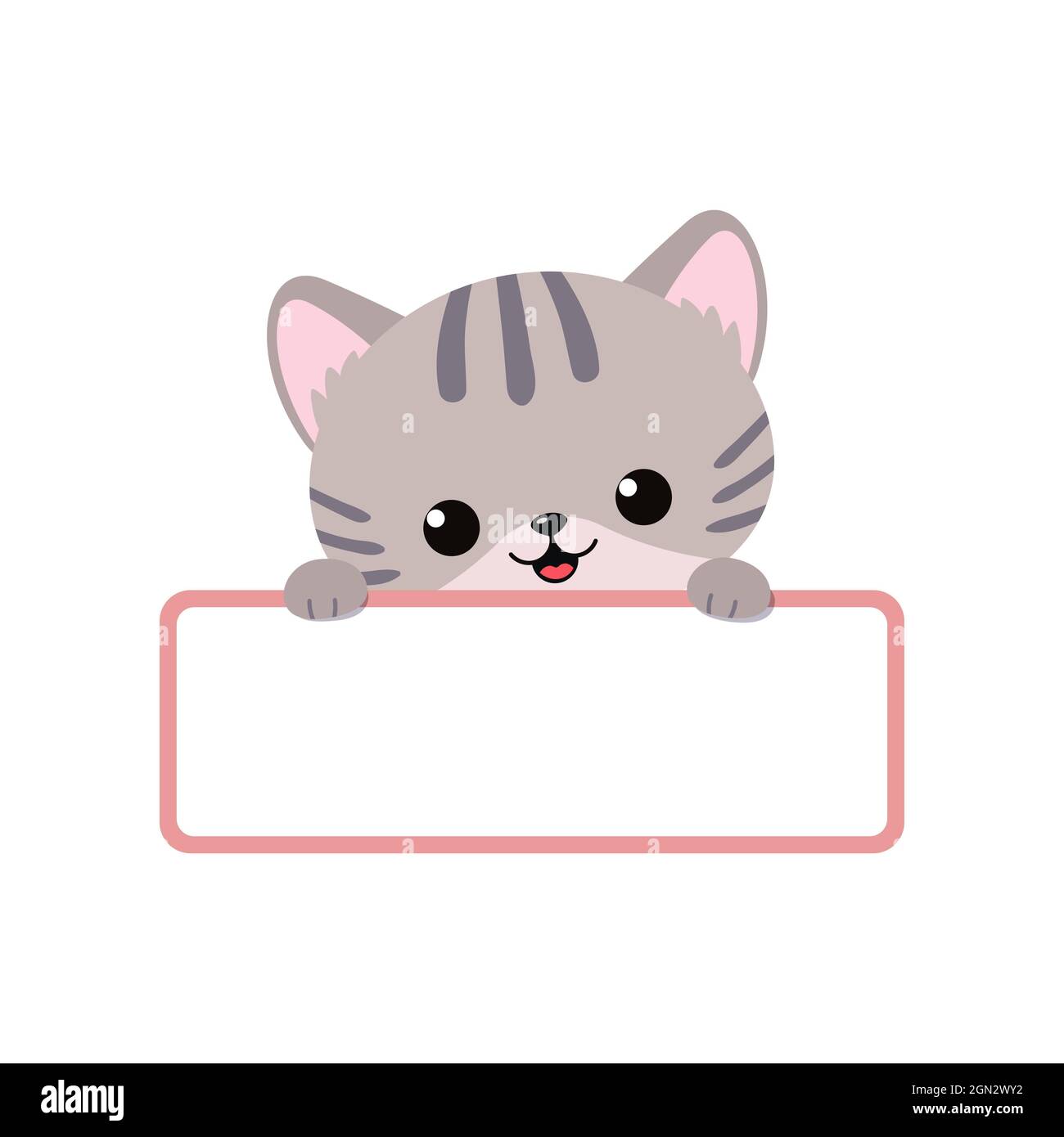 Lindo gato kawaii gris sosteniendo una tarjeta en blanco aislada sobre  fondo blanco. Estilo plano de dibujos animados. Ilustración vectorial  Fotografía de stock - Alamy