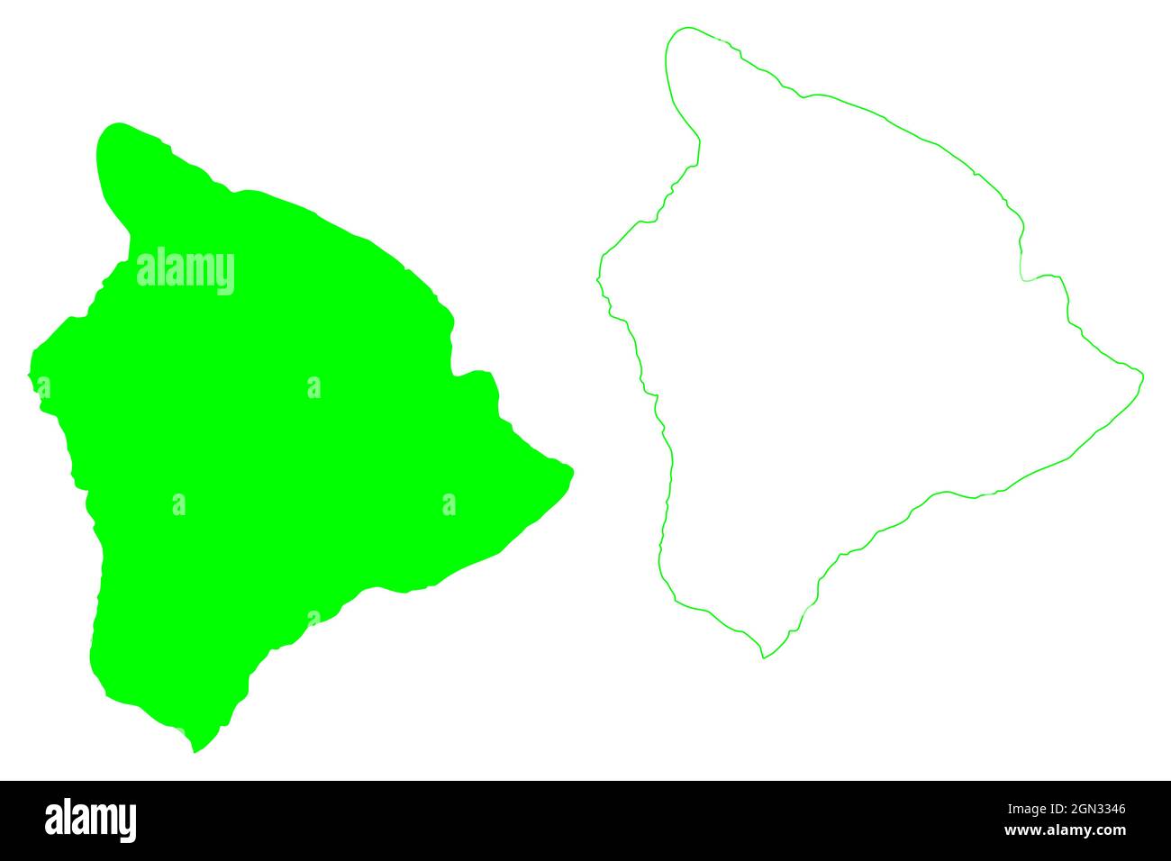 Isla de Hawaii (Estados Unidos de América, Norteamérica, EE.UU., EE.UU., Islas Hawaianas) mapa de ilustración vectorial, scribble boceto Hawai'i o Big Island mapa Ilustración del Vector