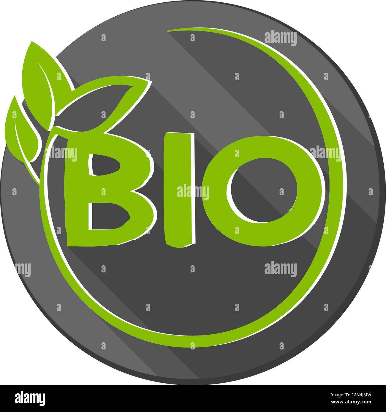 Etiqueta redonda BIO o logotipo con hojas verdes aisladas sobre blanco, ilustración vectorial Ilustración del Vector