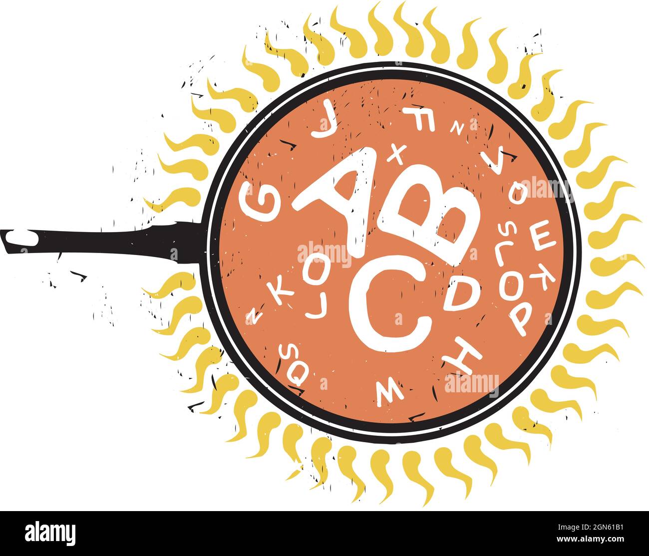 Corte en madera Pig de fritura con las letras para una sopa de alfabeto Ilustración del Vector