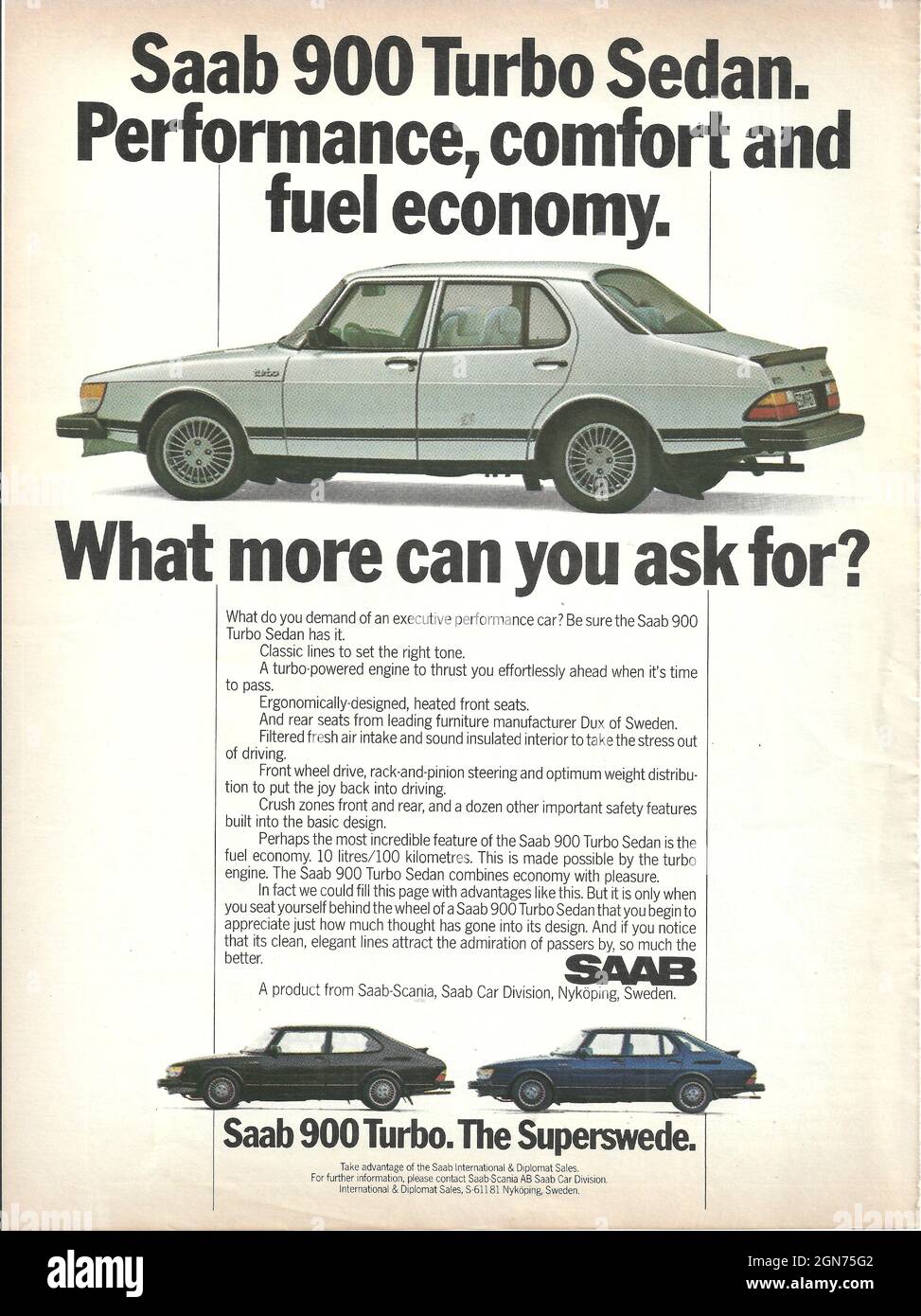 Vintage anuncio de los coches SAAB de Suecia viejo coche 1970s 1980s Foto de stock