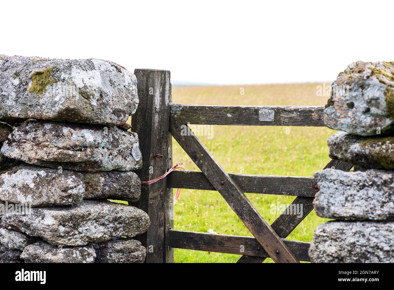 Puerta del sendero en una tradicional pared de piedra seca Dartmoor Devon Inglaterra Foto de stock