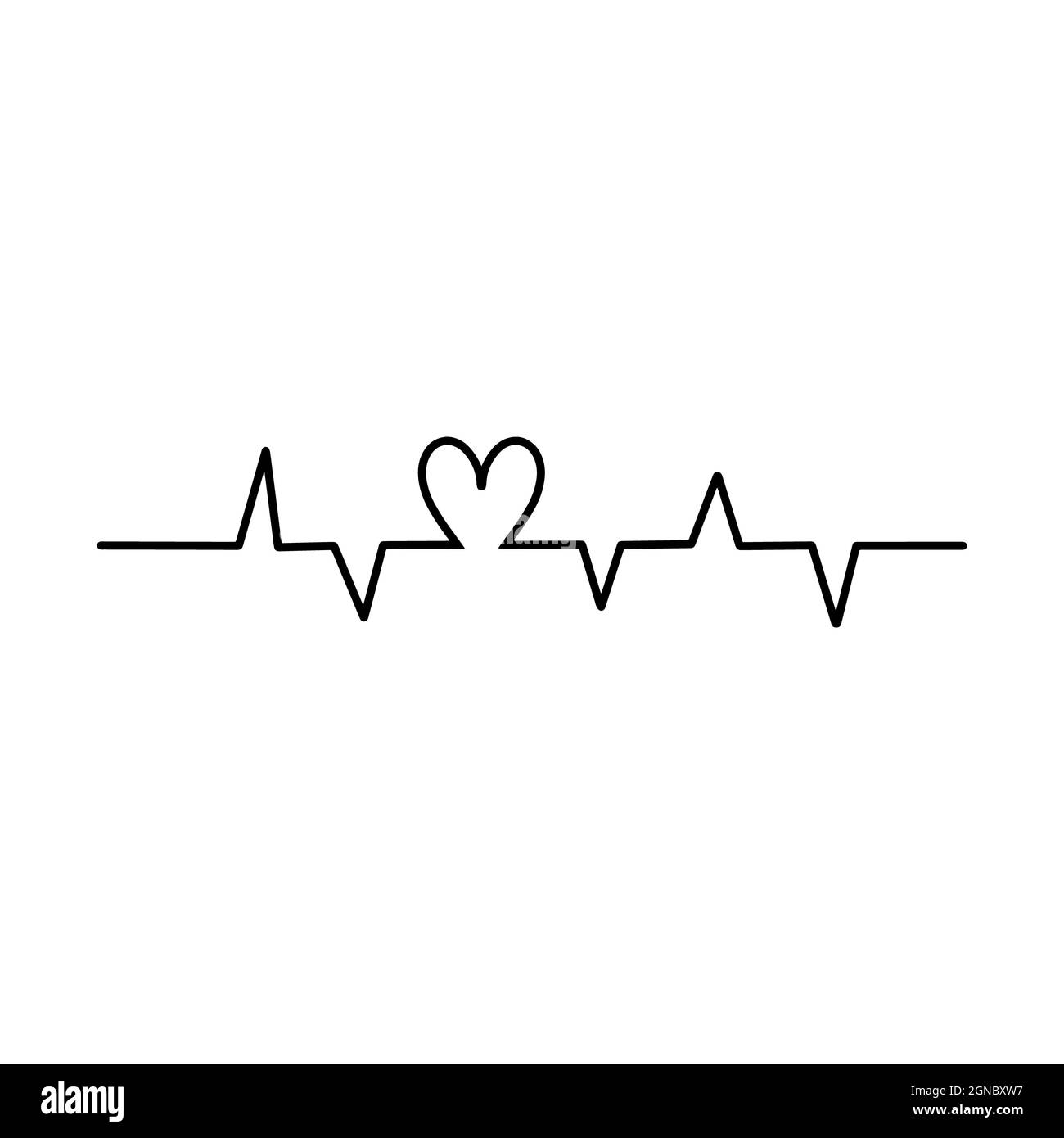 Ilustración de cardiograma de corazón negro estilo lunar. Calligraphy LOVE SIGN HEARTBEAT SYMBOL DISEÑO GRÁFICO. Dibujo de mano abstracto icono día de San Valentín Foto de stock
