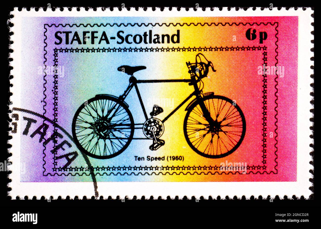 STAFFA, ESCOCIA - ALREDEDOR de 1978: Un sello impreso en Escocia muestra Ten Speed 1960 Foto de stock