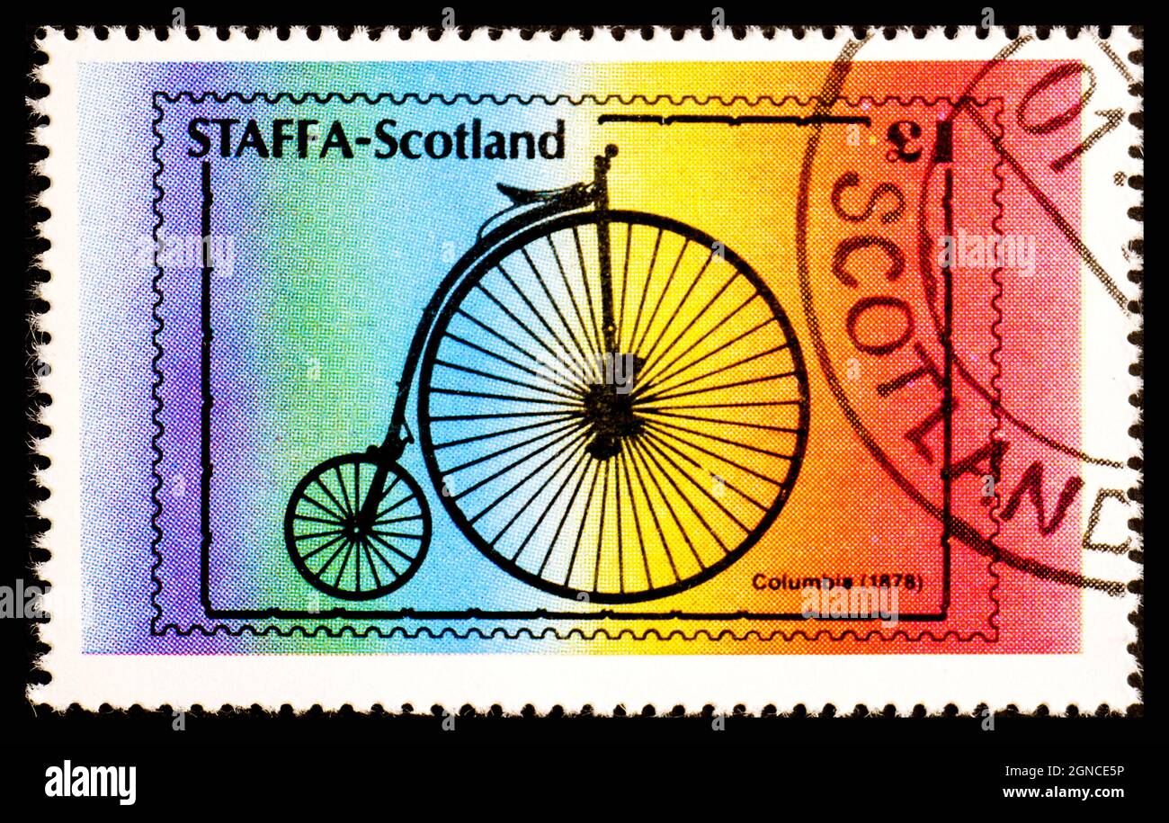 STAFFA, ESCOCIA - ALREDEDOR de 1978: Un sello impreso en Escocia muestra Columbia 1878 Foto de stock