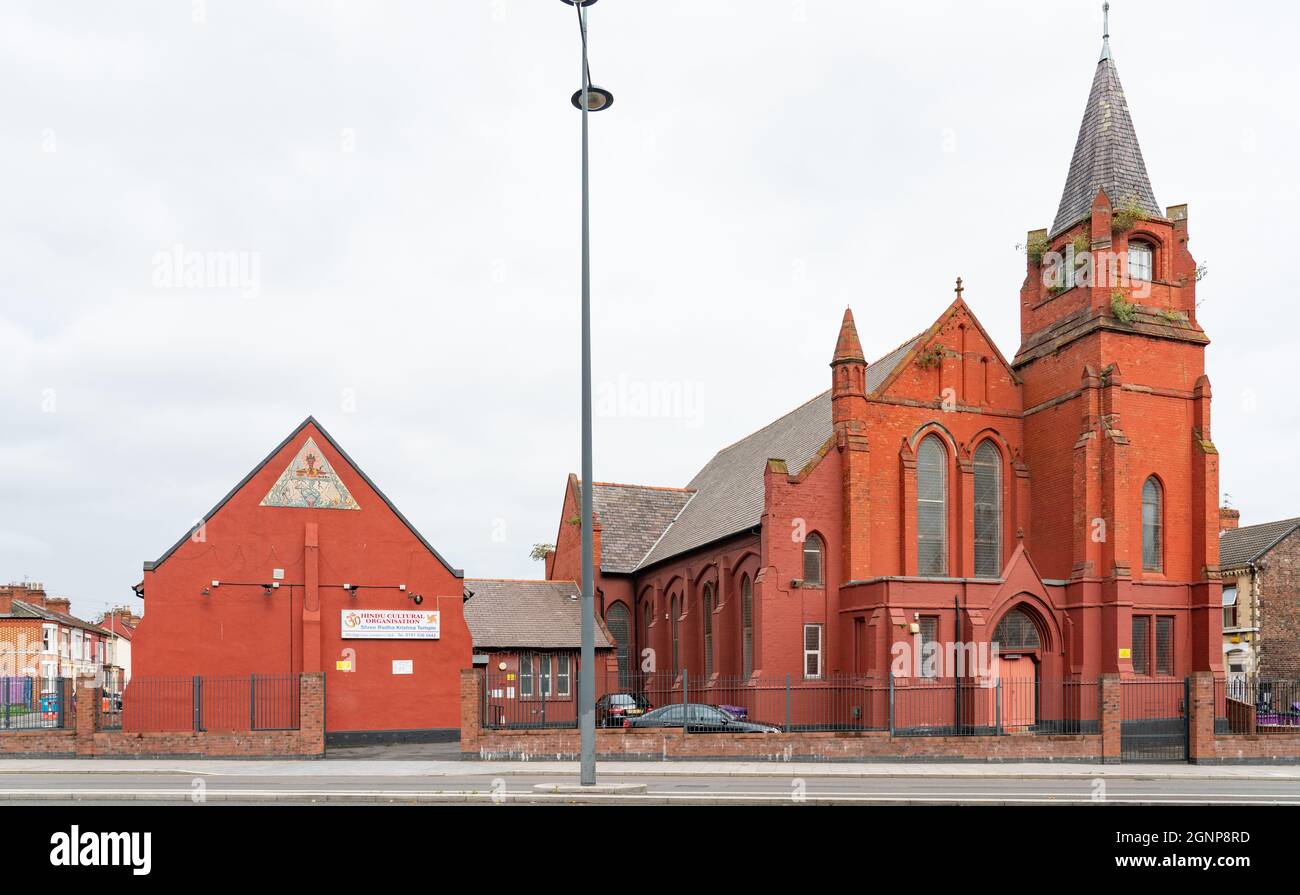 Shree Radha Krishna Temle, 253 Edge Lane, (antigua iglesia galesa) Liverpool 7. Imagen tomada en septiembre de 2021. Foto de stock