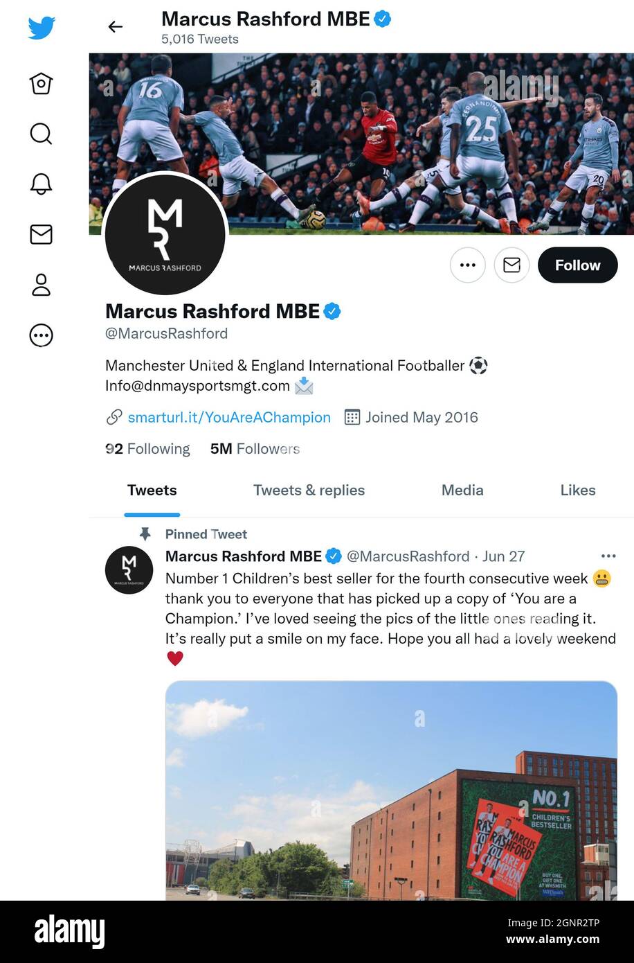 Página de Twitter (septiembre de 2021) de Marcus Rashford MBE Foto de stock