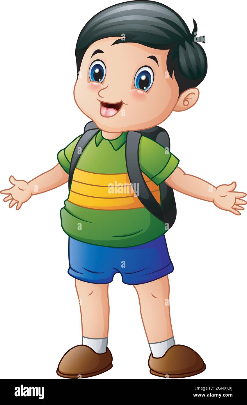 Feliz niño dibujos animados con una mochila Imagen Vector de stock - Alamy