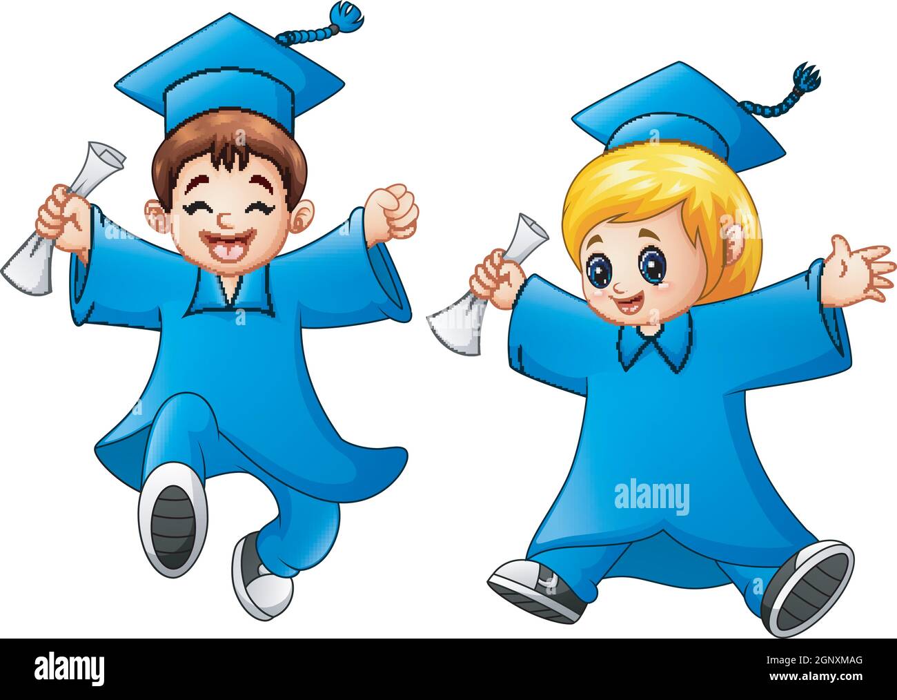Graduación de niño y niña de dibujos animados Imagen Vector de stock - Alamy