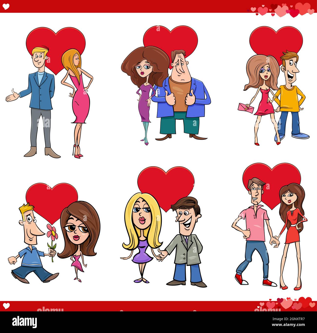 San Valentín ilustración de dibujos animados conjunto con parejas en el amor  Imagen Vector de stock - Alamy