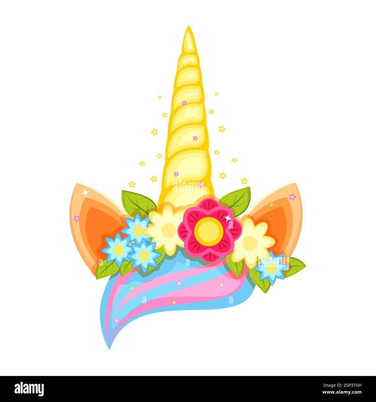 prosperidad Diez años Brillante Unicornio tiara con diferentes flores, orejas y cuerno Imagen Vector de  stock - Alamy
