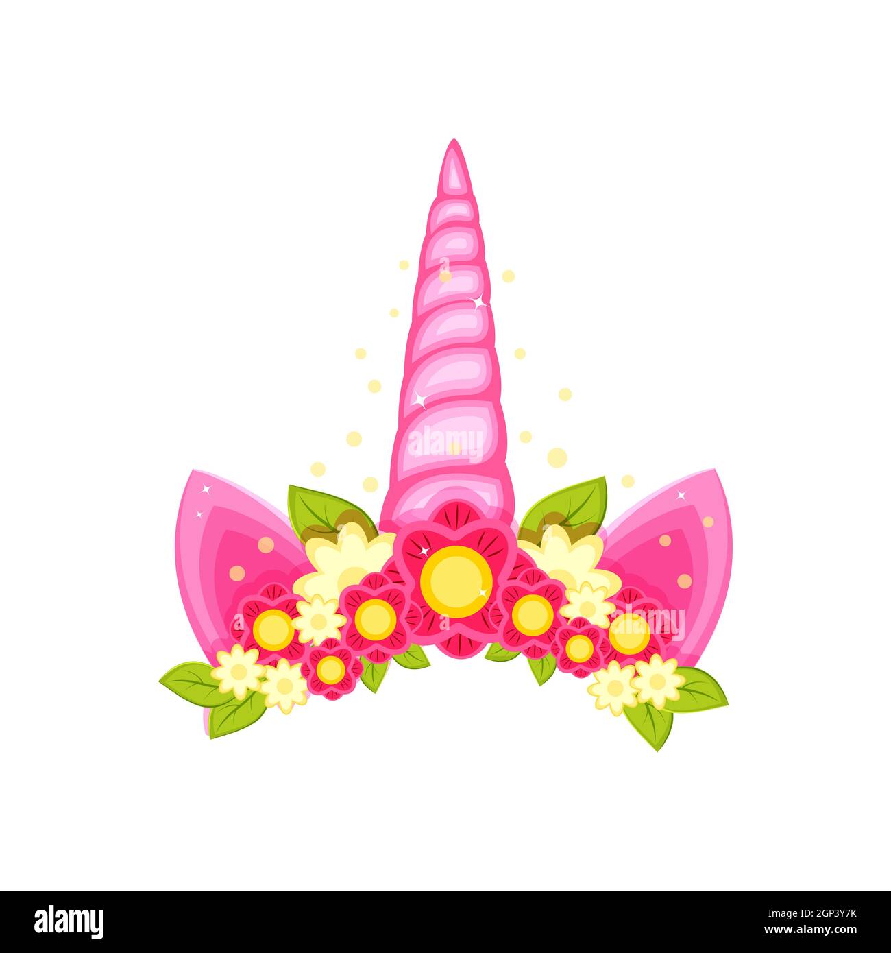 prosperidad Diez años Brillante Unicornio tiara con diferentes flores, orejas y cuerno Imagen Vector de  stock - Alamy