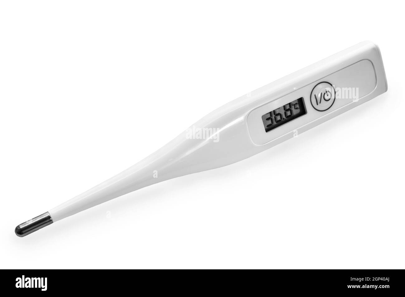 Un termómetro médico electrónico moderno para medir la temperatura corporal  y detectar la infección por coronavirus. Aislado sobre fondo blanco  Fotografía de stock - Alamy
