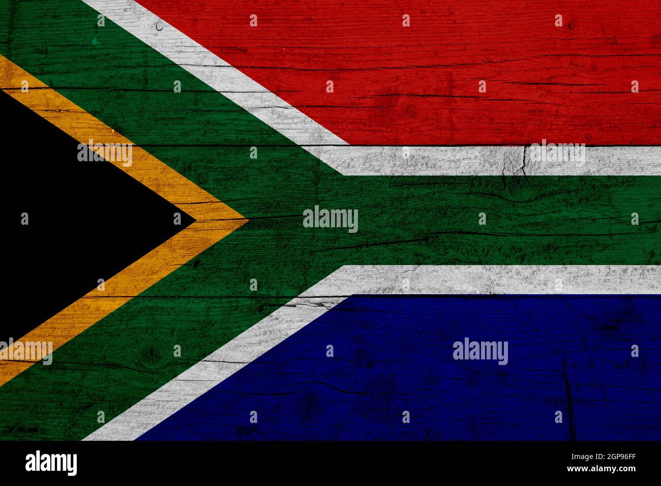 Bandera de la República de Sudáfrica. Textura de madera de la bandera de la República de Sudáfrica. Foto de stock