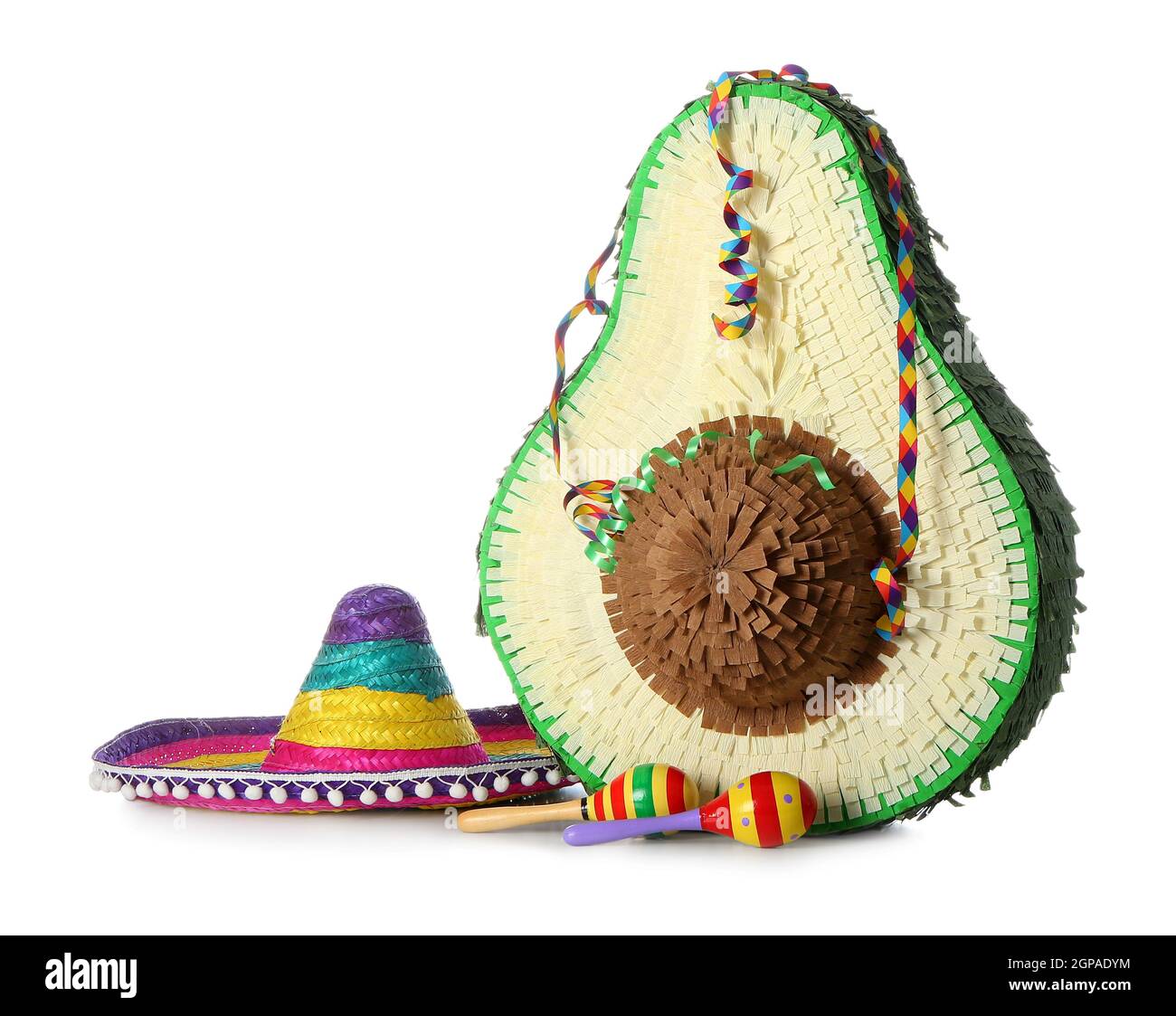 Pinata mexicana con sombrero sombrero y maracas sobre fondo blanco  Fotografía de stock - Alamy