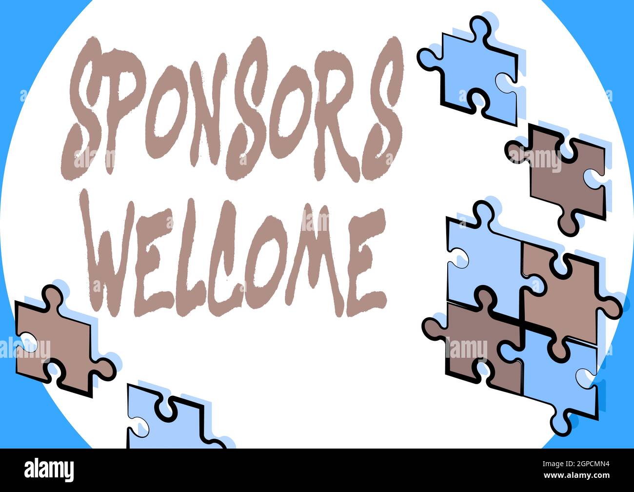 El texto de escritura a mano patrocina Bienvenido. Palabra escrita en