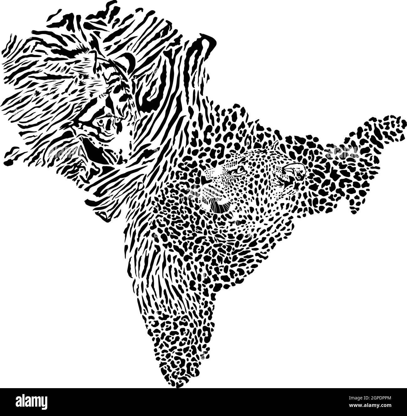 Mapa del subcontinente indio con fondo de tigre y leopardo Ilustración del Vector