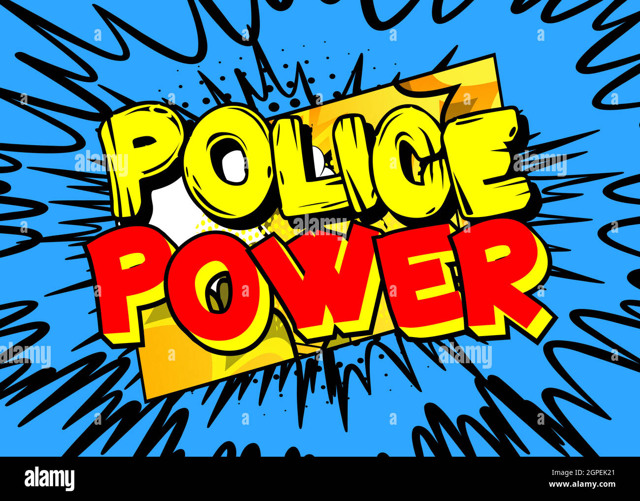 Police Power - palabra del cómic sobre fondo colorido del arte del pop. Ilustración del Vector
