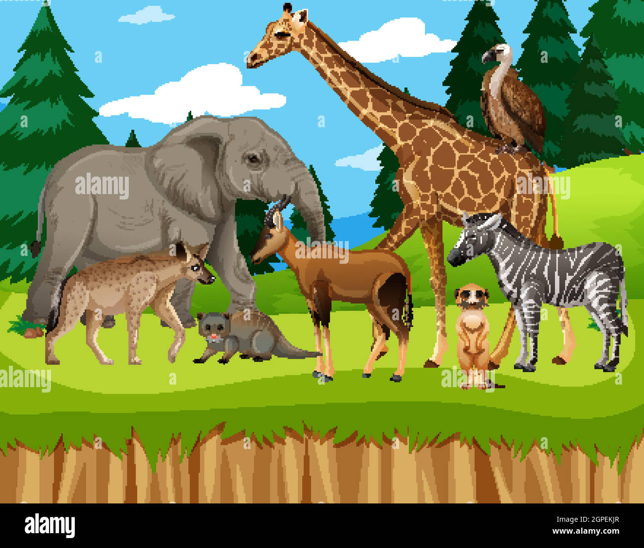 Grupo de animales salvajes africanos en la escena del zoológico Ilustración del Vector