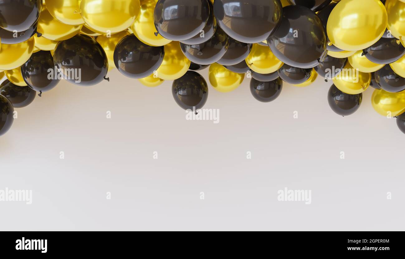fondo con globos dorados y negros flotando en la parte superior con espacio  para texto. 3d renderizado Fotografía de stock - Alamy