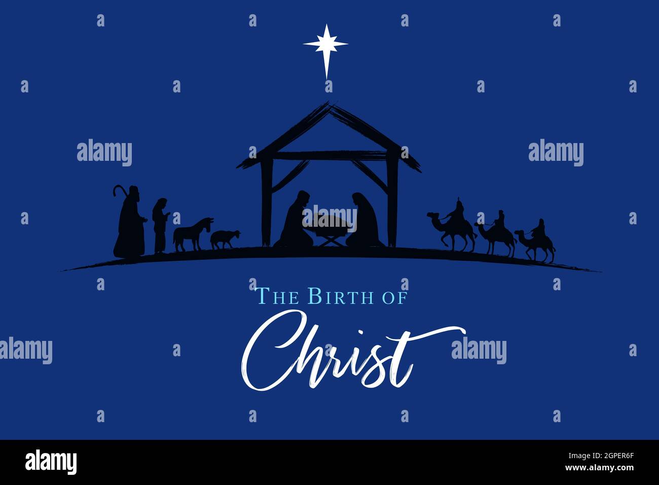 Escena De La Natividad Silueta Azul Jesús En Pesebre Pastor Y Sabios Historia De Navidad María 4558
