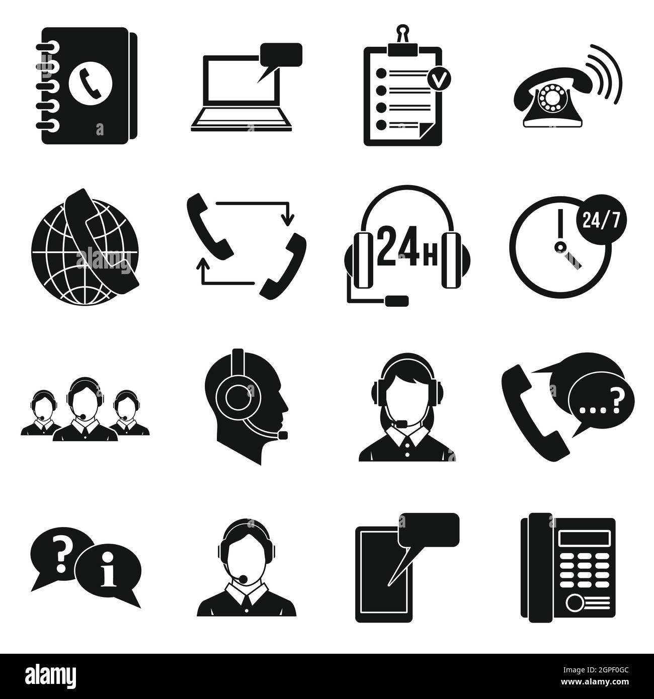 Símbolos de call center, conjunto de iconos de estilo sencillo Imagen