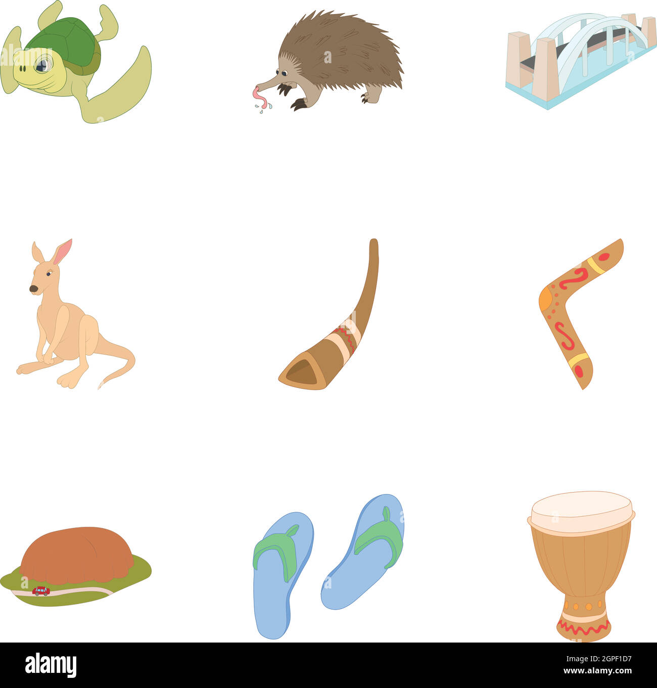 País Australia, conjunto de iconos de estilo de dibujos animados Ilustración del Vector