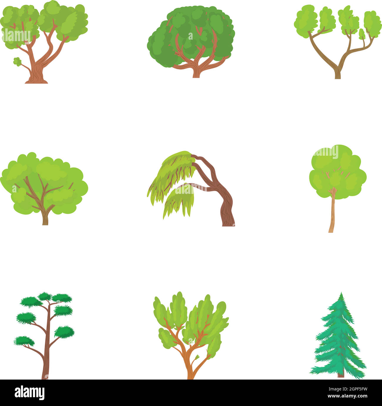 Tipos de árboles, conjunto de iconos de estilo de dibujos animados Imagen  Vector de stock - Alamy