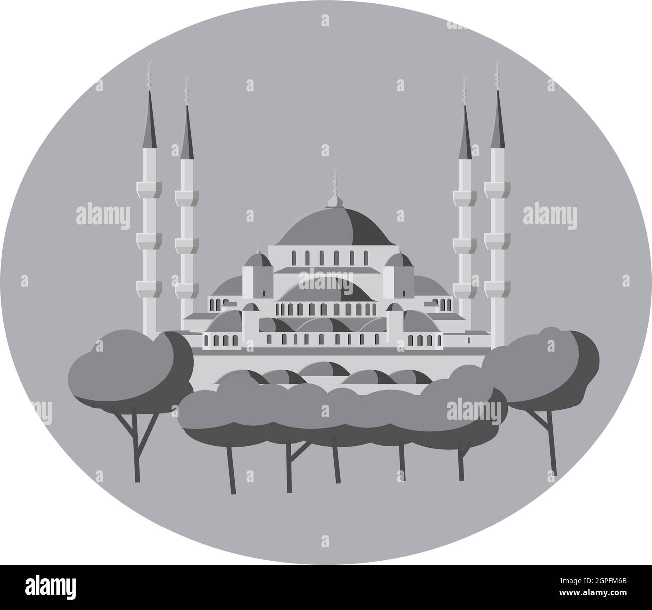 La mezquita azul de Turquía, icono de estilo monocromo gris Ilustración del Vector