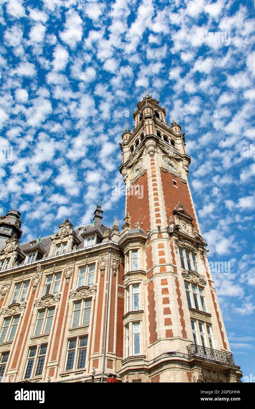 Francia, Nord, Lille, la Plaza del Teatro, el campanil de la Cámara de Comercio e Industria de Lille (ICC). Foto de stock